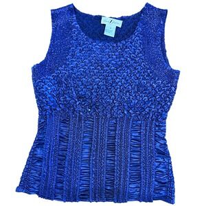 Once‎ Again Blue Ruched Smocked Textured Sleeveless Tank Top Women's Medium